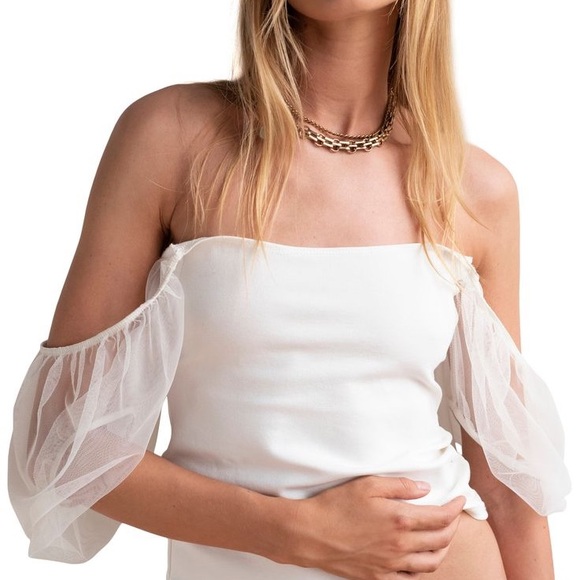 Free People Tops - Free People White Top with Sheer Sleeves